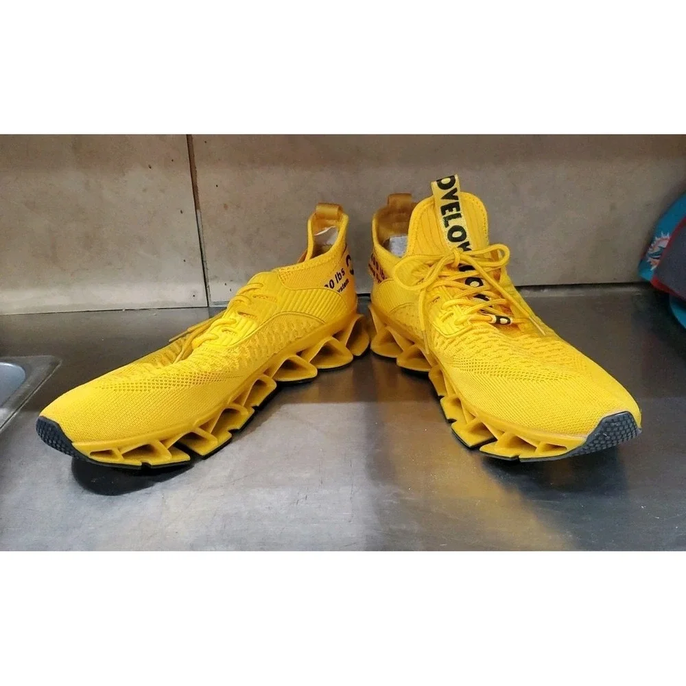 Yellow Men's Running Shoes Blade Non Slip Fashion Sneakers Mesh Soft US 11 EU 44